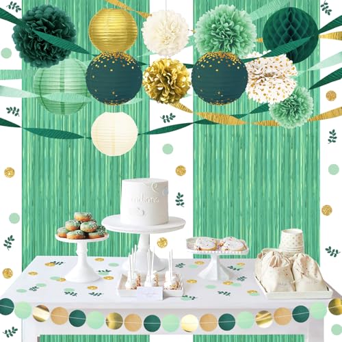 NICROLANDEE Hochzeitsdekorationen, 22 Stück Grün Gold Papierlaternen Seidenpompons Luftschlangen Folienfransenvorhang Deko für Brautparty, Babyparty, Geburtstag, Gartenparty Dekorationen NICROLANDEE Hochzeitsdekorationen, 22 Stück Grün Gold Papierlaternen Seidenpompons Luftschlangen Folienfransenvorhang Deko für Brautparty, Babyparty, Geburtstag, Gartenparty Dekorationen von NICROLANDEE
