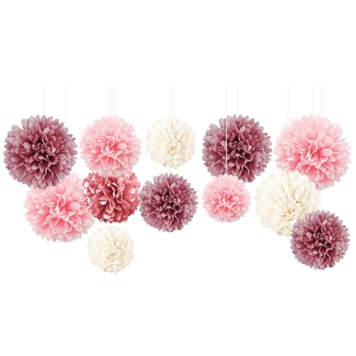 NICROLANDEE Hochzeitsdekorationen - 12 PCS Dusty Rose Blush Pink Tissue Pom Poms für Hochzeit Geburtstag Brautdusche Babyparty Verlobungsfeier Bachelorette Decke und Party Hintergrund Dekor NICROLANDEE Hochzeitsdekorationen - 12 PCS Dusty Rose Blush Pink Tissue Pom Poms für Hochzeit Geburtstag Brautdusche Babyparty Verlobungsfeier Bachelorette Decke und Party Hintergrund Dekor von NICROLANDEE
