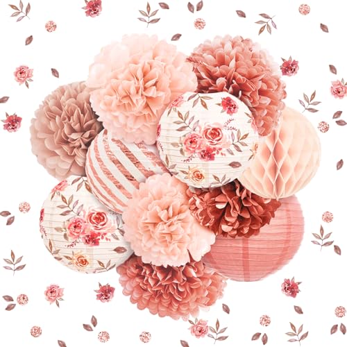 NICROLANDEE Hochzeitsdekorationen, 12 Stück rotgoldene Papierlaternen, Seidenpapier-Pompons, Konfetti-Dekoration für Brautparty, Junggesellinnenabschied, Valentinstag, Party, Roségold, Rosa, Mädchen, NICROLANDEE Hochzeitsdekorationen, 12 Stück rotgoldene Papierlaternen, Seidenpapier-Pompons, Konfetti-Dekoration für Brautparty, Junggesellinnenabschied, Valentinstag, Party, Roségold, Rosa, Mädchen, von NICROLANDEE