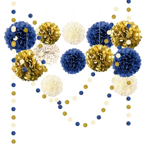NICROLANDEE Seidenpapier Pompons Deko 15 Stück, Navyblau Tissue Papier Pom Poms und Dots Papier Girlande, Party Dekorationen für Hochzeit, Babyparty Deko, Abschlussball, Geburtstag, Gartenparty deko NICROLANDEE Seidenpapier Pompons Deko 15 Stück, Navyblau Tissue Papier Pom Poms und Dots Papier Girlande, Party Dekorationen für Hochzeit, Babyparty Deko, Abschlussball, Geburtstag, Gartenparty deko von NICROLANDEE