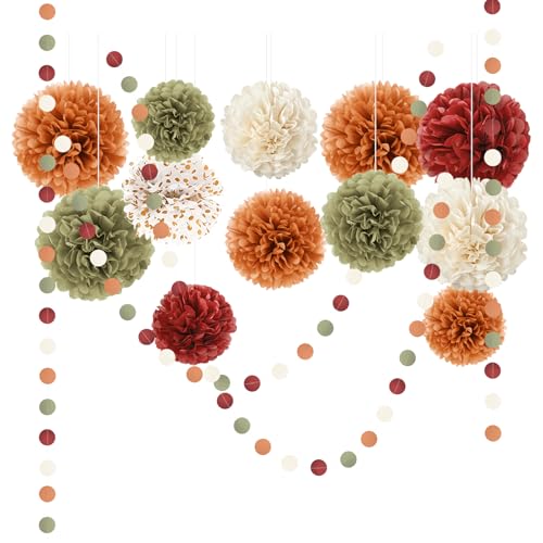 NICROLANDEE Seidenpapier Pompons Deko 15 Stück, Orange Salbei Grün Tissue Papier Pom Poms und Dots Papier Girlande, Herbst Ernte Party Dekorationen für Hochzeit, Geburtstag, Gartenparty Deko NICROLANDEE Seidenpapier Pompons Deko 15 Stück, Orange Salbei Grün Tissue Papier Pom Poms und Dots Papier Girlande, Herbst Ernte Party Dekorationen für Hochzeit, Geburtstag, Gartenparty Deko von NICROLANDEE