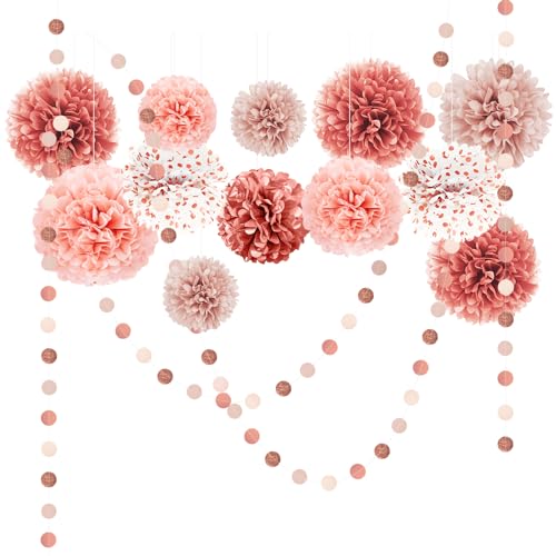 NICROLANDEE Seidenpapier Pompons Deko 15 Stück, Roségold Tissue Papier Pom Poms und Dots Papier Girlande, Party Dekorationen für Valentinstag Hochzeit, Babyparty Deko, Abschlussball, Gartenparty Deko NICROLANDEE Seidenpapier Pompons Deko 15 Stück, Roségold Tissue Papier Pom Poms und Dots Papier Girlande, Party Dekorationen für Valentinstag Hochzeit, Babyparty Deko, Abschlussball, Gartenparty Deko von NICROLANDEE