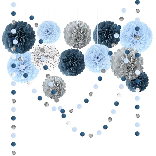 NICROLANDEE Seidenpapier Pompons Deko 15 Stück, Staubblau Salbei Grün Hochzeitsdekorationen Papiergirlande, Dekoration für etwas Blaues, Brautparty, Junggesellinnenabschied, Babyparty-Dekorationen NICROLANDEE Seidenpapier Pompons Deko 15 Stück, Staubblau Salbei Grün Hochzeitsdekorationen Papiergirlande, Dekoration für etwas Blaues, Brautparty, Junggesellinnenabschied, Babyparty-Dekorationen von NICROLANDEE