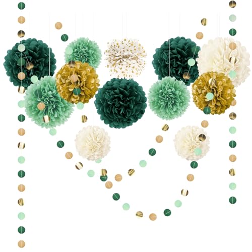 NICROLANDEE Seidenpapier Pompons Deko 15 Stück, Waldgrün Tissue Papier Pom Poms und Dots Papier Girlande, Party Dekorationen für Hochzeit, Babyparty Deko, Abschlussball, Geburtstag, Gartenparty deko NICROLANDEE Seidenpapier Pompons Deko 15 Stück, Waldgrün Tissue Papier Pom Poms und Dots Papier Girlande, Party Dekorationen für Hochzeit, Babyparty Deko, Abschlussball, Geburtstag, Gartenparty deko von NICROLANDEE