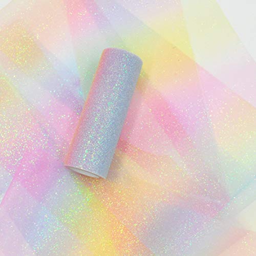 Nickrolandee Regenbogen Glitzer Tüll Rollen 15,2 cm x 9,9 m (9 Fuß), schimmernde Farbe Schleife Haustier-Tutu-Rock Nähen Basteln Stoff Hochzeit Einhorn Party Geburtstag Geschenkband Light Rainbow von NICROLANDEE
