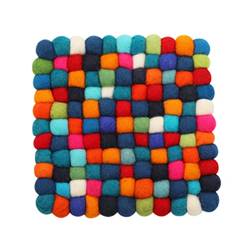 Filzkugel Untersetzer Quadratisch Pom Pom Untersetzer Hitzebeständig Wolle Filzmatte Bunt 20cm Kissen Filzkugel Untersetzer von NIDONE