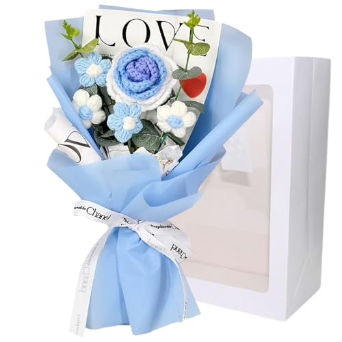 NIDONE Häkelblumenstrauß, 7,9x11.8 Häkelrosen, 5 Köpfe gestrickte Blumen, Häkelblumen Bouquet für Hochzeit Valentinstag Geburtstag Muttertag blau, Häkelblumen NIDONE Häkelblumenstrauß, 7,9x11.8 Häkelrosen, 5 Köpfe gestrickte Blumen, Häkelblumen Bouquet für Hochzeit Valentinstag Geburtstag Muttertag blau, Häkelblumen von NIDONE