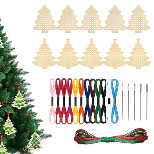 NIDONE Weihnachtskreuzstich -Kits, hölzerne Kreuzstich -Weihnachtsverzinsung, DIY -hängende Dekorationen und Baumanhänger für Kinder von NIDONE