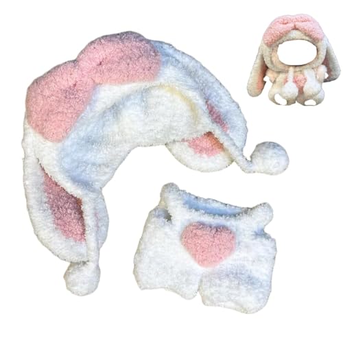 17 cm Puppenkleidung – Kleidung für Puppen Outfit – Zubehör für 17 cm Puppenkleidung + Big Dropping Bunny Ear Headwear + Pink Plush Bunny Overalls, keine Puppe enthalten von NIEBYI