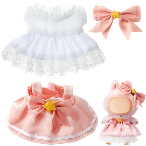 3-teiliges rosa Puppen-Outfit-Kleidungs-Set, 17 cm, Puppenkleidung, niedliche Kleider, Schleife, Haarnadel, niedlicher Stil, Zubehör für Geburtstagsparty, Gastgeschenke, Geschenk (Rosa) von NIEBYI