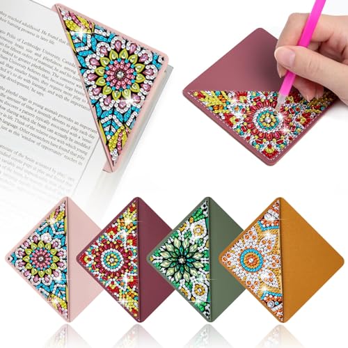 4 Stück Diamant Malerei Lesezeichen, DIY Diamant Kunst Kits für Erwachsene, Buchecke – Schutz Lesezeichen Bastelbedarf Kits für Buchliebhaber (Mandala) von NIEBYI