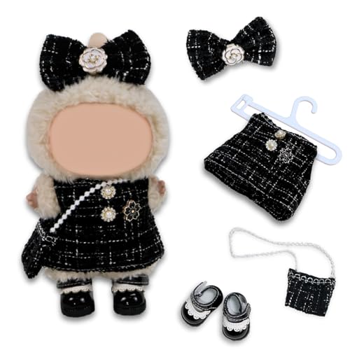 5 Stück 17 cm Kleidung, schwarzes Puppenzubehör mit 1 Kleid, 1 Tasche, 1 Haarspange mit Schleife, 1 Lederschuhe, 1 Kleiderbügel für Mädchen und Kindergeburtstage (ohne Puppe) von NIEBYI