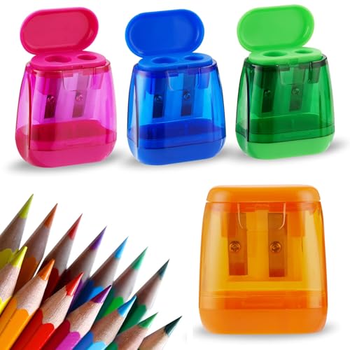 Bleistifte, 4 Stück, manuelle Bleistifte, Dual Holes Compact Colored Handheld Sharpener für Kinder mit Deckel für Erwachsene Studenten Schule Klasse Home Office Bleistifte, 4 Stück, manuelle Bleistifte, Dual Holes Compact Colored Handheld Sharpener für Kinder mit Deckel für Erwachsene Studenten Schule Klasse Home Office von NIEBYI
