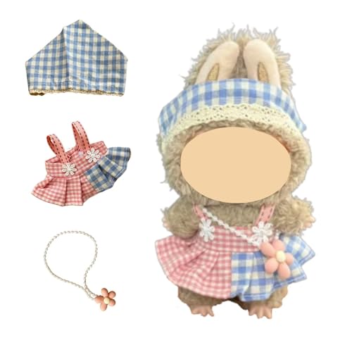 Dreiteiliges Kostüm für Puppen (keine Puppe), einfaches An- und Ausziehen, Hut & Overalls Set für 17 cm Zubehöranzug, niedliche Kleidung, stilvolle Kleidung für Puppe (Blau und Rosa) von NIEBYI