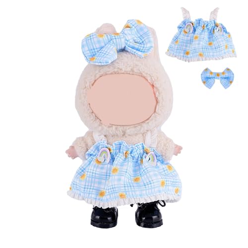 Kleidung für 17 cm große Puppe, Rock-Set für Puppen, 2-teiliges Set mit Fliege und Rock, Outfit, Premium-Mode, niedliches Kleid für 17 cm Puppenzubehör (keine Puppe) (Hellblau) von NIEBYI