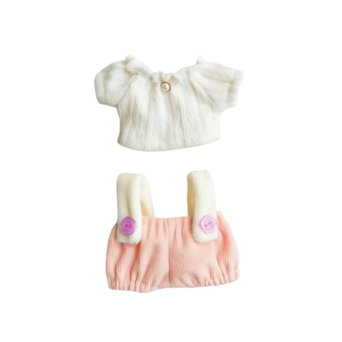 Kleidung für Puppen Zubehör (keine Puppe), süßes Outfit Set 2 Stück Latzhose für 15 & 17 cm Puppenanzug, stilvolle Anziehoveralls Puppenkleidungsset Ersatz Rosa von NIEBYI