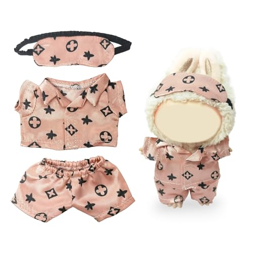 Kleidung kompatibel mit Puppen – 3-teiliges klassisches Set, 17 cm Puppenkleidung, Designer-Outfit für gemütliche Nacht, stilvolles Luxus-Pyjama-Zubehör, keine Puppen (Rosiges Nachtwäsche-Set) von NIEBYI