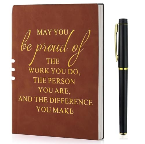 Leder-Notizbuch mit Aufschrift "Thank You", A5, Abschiedsgeschenk für Kollegen, Frauen, Mitarbeiterschätzung, Lehrer, Teamgeschenke für Mitarbeiter, Kugelschreiber, Notizbuch für Kollegen (braun) von NIEBYI