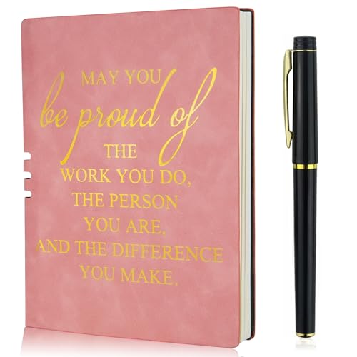 Leder-Notizbuch mit Aufschrift "Thankyou", A5, Abschiedsgeschenk für Kollegen, Frauen, Mitarbeiter-Wertschätzung, Lehrer, Teamgeschenke für Mitarbeiter, Kugelschreiber, Notizbuch für Kollegen (Rosa) von NIEBYI