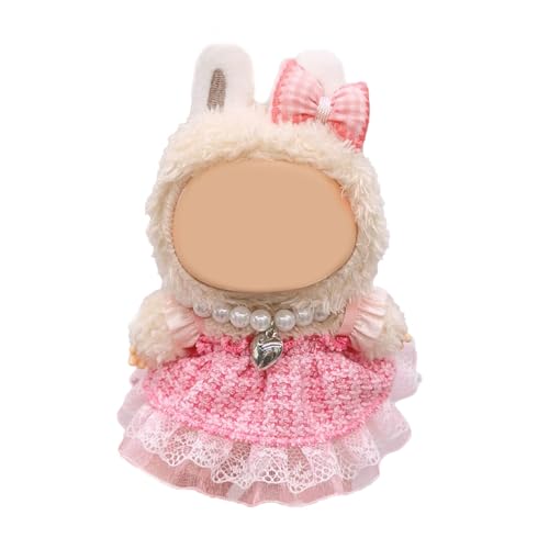 Puppenkleidungs-Set, 17 cm, rosa Kleid + rosa Schleife Haaranhänger + Perlenkette (ohne Puppe), stilvolles süßes Outfit, Kleidung für Puppenzubehör von NIEBYI