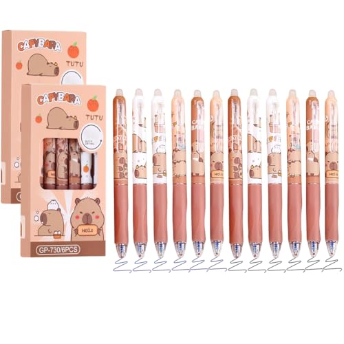 12 Stück Capybara Stifte, Capybara Radierbarer Kugelschreiber, Kawaii Cartoon Capybara Gelstifte, Einziehbare Stifte, Tintenroller Radierbare Stifte Kinder, Tintenroller für Einschulung Geschenke von NIEEKRUN