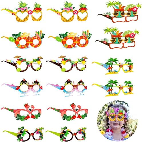 16er Faschingsbrillen Lustige Brillen Fasching Party Brille Karneval Partybrillen Brille Karneval Requisiten Maskerade für Kinder Erwachsene Karneval Fasching Ball Geburtstag Hawaiian Tropische Party von NIEEKRUN