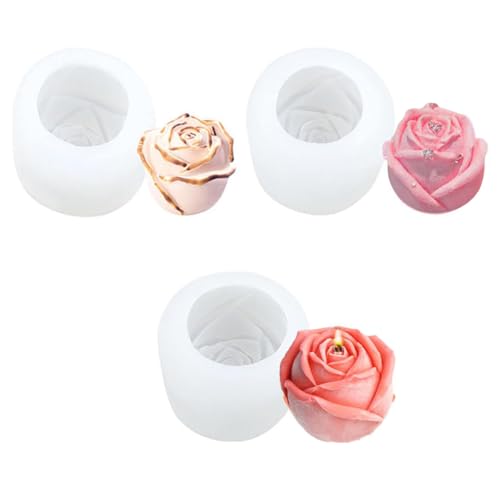 3 Stück Kerzenformen zum Gießen, Kerzenform Kerzen Gießform Silikonformen, DIY Blumen Kerzenformen zum Gießen für die Kerzenherstellung, 3D Rose Kerzen Silikon Seifenform von NIEEKRUN