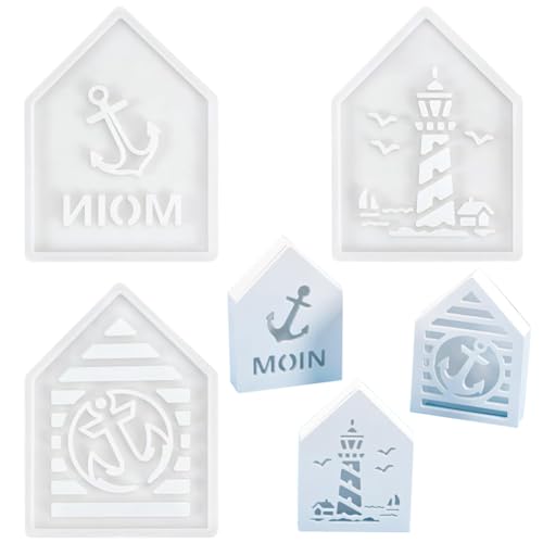 3 Stück Silikonformen Gießformen Häuser, Silikonform Haus Leuchtturm Anker, Gießformen Silikon Häuser, Epoxidharz Formen Häuser Ornamenten, Silikon Gießform Haus, Silikonform Frühling/Sommer von NIEEKRUN