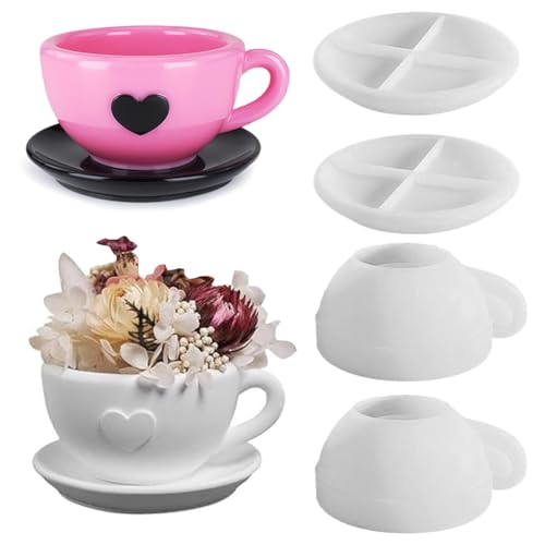 4 Stück Silikonformen Gießformen Tasse Set, Silikonformen Gießformen Kerzenhalter Mit Untertasse, Silikonform Kerzenhalter Gießformen Silikon Teetasse Gießformen Silikon Für Gipsform, Epoxidform von NIEEKRUN