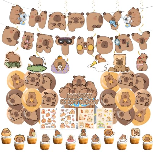 42 Stück Capybara Geburtstag Deko, Capybara Luftballons Cartoon Tier Geburtstagsdeko mit Aufkleber, Folienballon Party Deko Happy Birthday Banner Cartoon Tier Tortendeko für Jungen Mädchen 42 Stück Capybara Geburtstag Deko, Capybara Luftballons Cartoon Tier Geburtstagsdeko mit Aufkleber, Folienballon Party Deko Happy Birthday Banner Cartoon Tier Tortendeko für Jungen Mädchen von NIEEKRUN