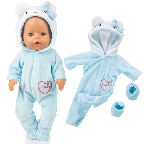 Puppen Kleidung Accessoires 43 cm Americal Girl Baby Puppen Cartoon Katze Kleidung Outfits Puppenkleidung Kostüm Kleider für 18 inch Baby Puppen (Blau) von NIEEKRUN
