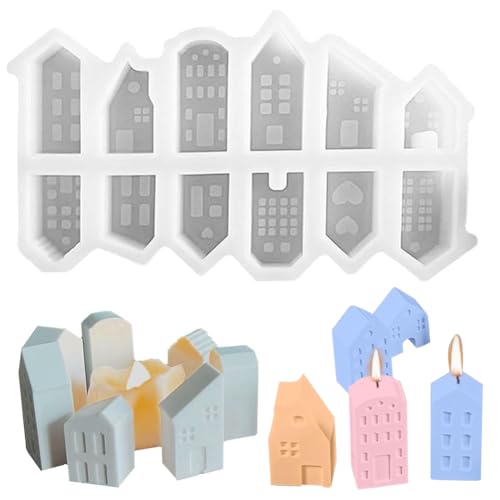 Silikonformen Gießformen Häuser, 12 Stück Mini Silikonform Haus Gips Zum Gießen, 3D Silikonform Haus, Mini Haus Giessformen Silikon Haus, Silikonformen GießFormen Weihnachten (1 STK) von NIEEKRUN