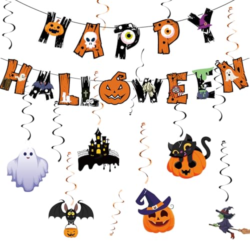 Halloween Deko Hängend Spiral-Girlande Banner Dekoration mit Kürbis-Motiven – Hängende Halloween Deko für Party, Haus Urlaub Horror Decor von NIEITRK