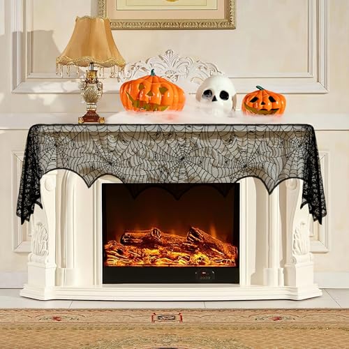 Halloween Tischdecke,Schwarz Spitze Spinnennetz Kamin Deko,Halloween Spinnennetz Kaminschal,Halloween Deko Innen,Halloween Deko Tuch Kaminmantel Schal Cover Karneval Halloween Party Dekoration Halloween Tischdecke,Schwarz Spitze Spinnennetz Kamin Deko,Halloween Spinnennetz Kaminschal,Halloween Deko Innen,Halloween Deko Tuch Kaminmantel Schal Cover Karneval Halloween Party Dekoration von NIEITRK