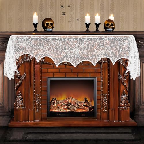 Halloween Tischdecke,Weiße Spitze Spinnennetz Kamin Deko,Halloween Spinnennetz Kaminschal,Halloween Deko Innen,Halloween Deko Tuch Kaminmantel Schal Cover Karneval Halloween Party Dekoration Halloween Tischdecke,Weiße Spitze Spinnennetz Kamin Deko,Halloween Spinnennetz Kaminschal,Halloween Deko Innen,Halloween Deko Tuch Kaminmantel Schal Cover Karneval Halloween Party Dekoration von NIEITRK