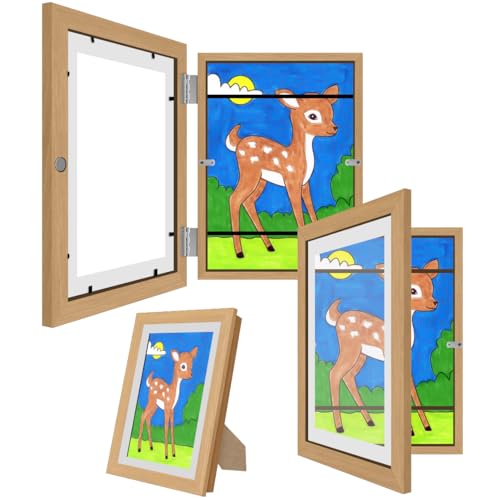 2 Stück Bilderrahmen Kinderzeichnungen A4 mit Verstellbarer Halterung,Bilderrahmen zum Befüllen für 150 A4 Papier,Photo Storage Box für Kunstzeichnungen für Kinder, Art Frame Frontöffnung (Holz) 2 Stück Bilderrahmen Kinderzeichnungen A4 mit Verstellbarer Halterung,Bilderrahmen zum Befüllen für 150 A4 Papier,Photo Storage Box für Kunstzeichnungen für Kinder, Art Frame Frontöffnung (Holz) von NIHESIM