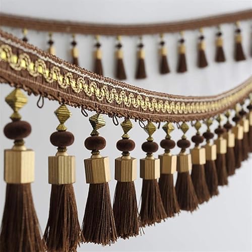 NIHUJALE Fransenbesatz, geflochtene Hängeperlen, 1 Meter Fransenkantenbesatz for DIY Vorhang Tischdekoration Stoffbandbesatz(Brown) von NIHUJALE