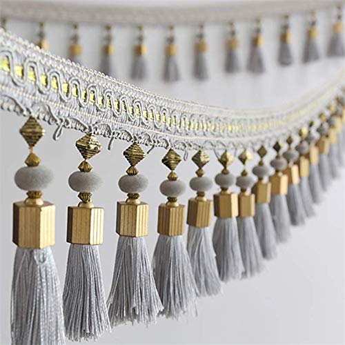 NIHUJALE Fransenbesatz, geflochtene Hängeperlen, 1 Meter Fransenkantenbesatz for DIY Vorhang Tischdekoration Stoffbandbesatz(Grey) von NIHUJALE