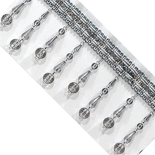 NIHUJALE Fransenbesatz, geflochtene Hängeperlen, 1 Meter Geflecht Perlen Anhänger Fransen Hängende Perlen Trim for Nähen Vorhang Tischdecke Rand(Grey) von NIHUJALE