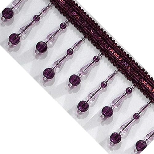NIHUJALE Fransenbesatz, geflochtene Hängeperlen, 1 Meter Geflecht Perlen Anhänger Fransen Hängende Perlen Trim for Nähen Vorhang Tischdecke Rand(Purple) von NIHUJALE
