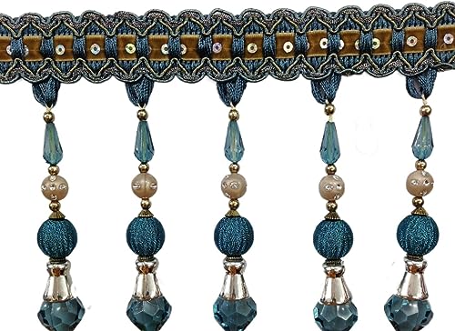 NIHUJALE Fransenbesatz, geflochtene Hängeperlen, 1 Meter Nähen Trim Fringe Fringe Tischdecke Vorhang Dekorative Fransen Garnituren(Blue) von NIHUJALE