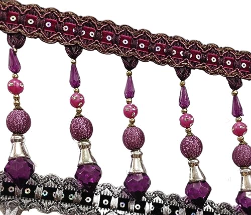 NIHUJALE Fransenbesatz, geflochtene Hängeperlen, 1 Meter Nähen Trim Fringe Fringe Tischdecke Vorhang Dekorative Fransen Garnituren(Purple) von NIHUJALE