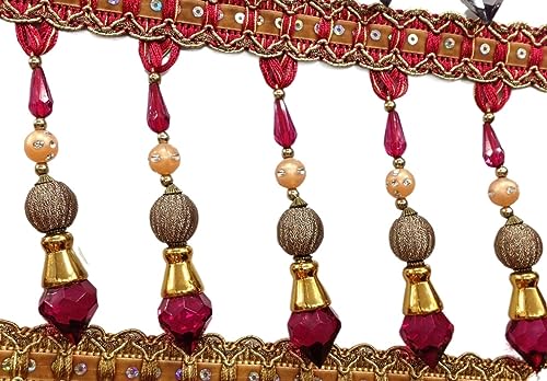 NIHUJALE Fransenbesatz, geflochtene Hängeperlen, 1 Meter Nähen Trim Fringe Fringe Tischdecke Vorhang Dekorative Fransen Garnituren(Red) von NIHUJALE