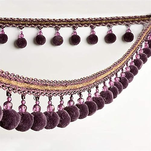 NIHUJALE Fransenbesatz, geflochtene Hängeperlen, 1 Meter Trim Braid Ball Fringe Ribbon Spitze Stoff Vorhang Tischdecke(Purple) von NIHUJALE