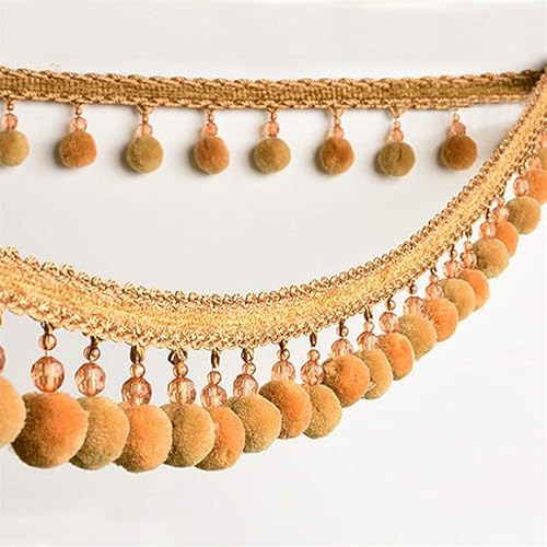 NIHUJALE Fransenbesatz, geflochtene Hängeperlen, 1 Meter Trim Braid Ball Fringe Ribbon Spitze Stoff Vorhang Tischdecke(Yellow) von NIHUJALE
