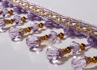 NIHUJALE Fransenbesatz, geflochtene Hängeperlen, 1 Meter geflochtene hängende Perlen Fransenbesatz Trimmen Nähen Fransen Polsterstoff Sofa Tisch(Purple) von NIHUJALE