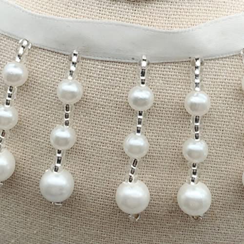 NIHUJALE Fransenbesatz, geflochtene Hängeperlen, 1 Yard Perle Quaste Trim Band Spitze Dekorative Fransen Hängen Perlen Anhänger Band DIY Kleidung Vorhang Dekoration(4.5cm) von NIHUJALE