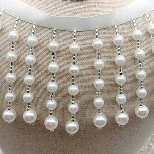 NIHUJALE Fransenbesatz, geflochtene Hängeperlen, 1 Yard Perle Quaste Trim Band Spitze Dekorative Fransen Hängen Perlen Anhänger Band DIY Kleidung Vorhang Dekoration(7cm) von NIHUJALE