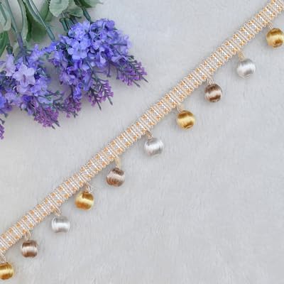 NIHUJALE Fransenbesatz, geflochtene Hängeperlen, 1 Yards Hängende Ball Fringe Trim Perlen Trim for Handwerk Vorhang Sofa Tisch Dekoration(Beige) von NIHUJALE