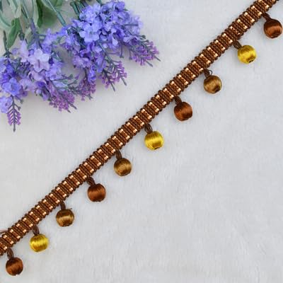 NIHUJALE Fransenbesatz, geflochtene Hängeperlen, 1 Yards Hängende Ball Fringe Trim Perlen Trim for Handwerk Vorhang Sofa Tisch Dekoration(Brown) von NIHUJALE